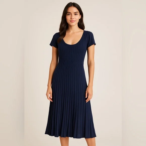 Max Studio Dresses Max Studio Womens Navy Blue Pleated Knit